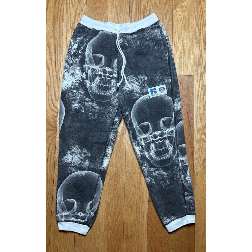 Russell Athletic Sweatpants Mens Small ASAP Worldwide Skull Print Black White